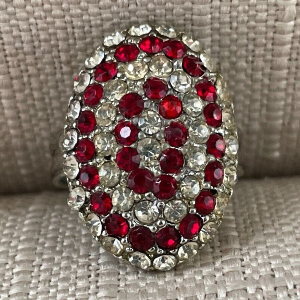 Women rings Fashion Red/Silver Crystals Accents Silver tone Jewelry Size Size 8